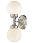 Two Light Silver Wall Sconce with Round Frosted Glass Shade