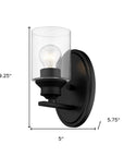 One Light Matte Black Wall Light with Clear Glass Shade