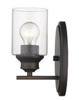 One Light Bronze Wall Light with Clear Glass Shade