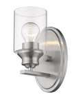 One Light Silver Wall Light with Clear Glass Shade
