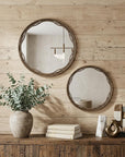 Set of Two Gold Round Ornate Framed Accent Mirrors