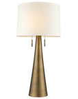 34" Brass Metal Two Light Table Lamp With White Empire Shade