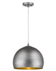 Latitude 1-Light Hand Painted Weathered Pewter Pendant With Gold Interior Shade (13.75")