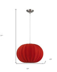 Shanghai 1-Light Brushed Nickel Pendant With Sheer Red Ribbon Shade