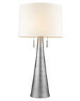 34" Silver Metal Two Light Table Lamp With White Empire Shade