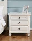 28" White Wood Three Drawer Nightstand