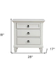 28" White Wood Three Drawer Nightstand