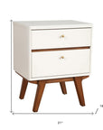 26" White Two Drawer Wood Nightstand