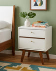 26" White Two Drawer Wood Nightstand