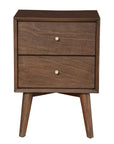 26" Brown Solid Wood and Wood Two Drawer Nightstand