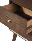 26" Brown Solid Wood and Wood Two Drawer Nightstand