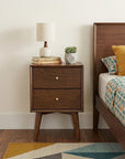 26" Brown Solid Wood and Wood Two Drawer Nightstand