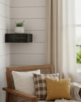 7" Black Wood Wall Mounted Floating Shelf With LED Light
