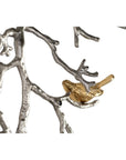 44" Silver And Gold Aluminum Branches And Birds Hanging Dimensional Sculpture