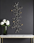 44" Silver And Gold Aluminum Branches And Birds Hanging Dimensional Sculpture