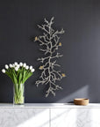 44" Silver And Gold Aluminum Branches And Birds Hanging Dimensional Sculpture