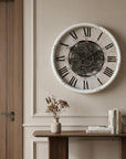 20" White And Black Iron Analog Distressed Round Wall Clock