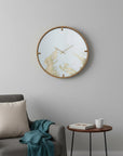 2" Round Gold And White Wood Analog Wall Clock