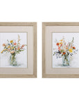 Set of Two Colorful Bouquets Watercolor Wall Art