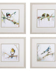 Set of Four Colorful Birds on Branches Wall Art