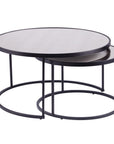 Set of Two Black And Silver Mirrored Round Nested Coffee Table Set