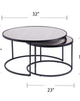 Set of Two Black And Silver Mirrored Round Nested Coffee Table Set