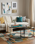 Set of Two Black And Silver Mirrored Round Nested Coffee Table Set
