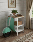 26" Green And White Novelty Scooter Open Cabinet with Two Shelves