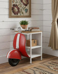 26" Red and Off White Novelty Scooter Open Cabinet With Two Shelves