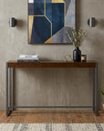 54" Dark Brown and Gunmetal Wood and Metal Sled Console Table