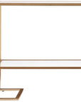 52" Clear and Gold Mirrored Glass and Metal Sled Console Table With Shelf