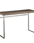 46" Gray Brown and Silver Wood and Metal Distressed Sled Console Table
