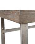 46" Gray Brown and Silver Wood and Metal Distressed Sled Console Table