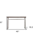 46" Gray Brown and Silver Wood and Metal Distressed Sled Console Table