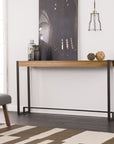 54" Gray Brown and Black Distressed Sled Console Table