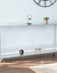 56" Clear and Silver Glass Mirrored Floor Shelf Console Table With Storage