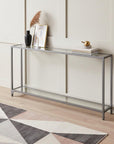 56" Clear and Silver Glass Mirrored Floor Shelf Console Table With Storage