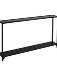 56" Clear and Black Glass Frame Console Table With Shelves