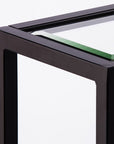56" Clear and Black Glass Frame Console Table With Shelves