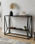 42" Black Glass and Metal A Frame Console Table With Shelf