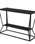 42" Black Glass and Metal A Frame Console Table With Shelf