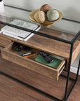 48" Clear and Black Glass Frame Console Table With Storage With Storage