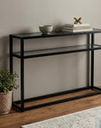 50" Black Glass Frame Console Table With Shelves