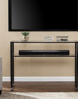43" Clear and Black and Silver Glass Distressed Console Table With Storage