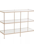 42" Clear and Gold Glass Mirrored Frame Console Table With Shelves
