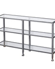 49" Clear and Silver Glass Distressed Frame Console Table With Shelves