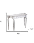 45" Silver Mirrored Glass and Wood Free Form Console Table