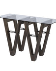 46" Clear Gray and Brown Glass and Solid Wood Abstract Console Table
