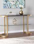 49" Gray and Gold Solid Wood Oval Sled Console Table With Storage