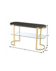 49" Gray and Gold Solid Wood Oval Sled Console Table With Storage
